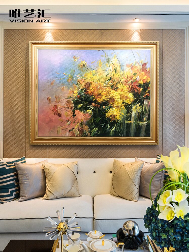 Pure hand-painted gold oil painting flowers Simple light luxury wind living room entrance entrance decorative painting corridor corridor mural