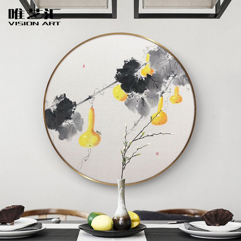 Meritocracy New Chinese style Decorative Painting in the family Xuanguan Mural Hand-painted Round Hanging Painting Decoration Painting Gourd water ink painting