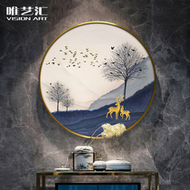 Weiyi Hui pure hand-painted oil painting living room background wall porch round landscape aisle hanging painting mural rich deer introduction