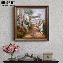 American hand-painted oil painting European sea view garden view double painting Living room sofa background hanging painting Entrance dining room oil painting