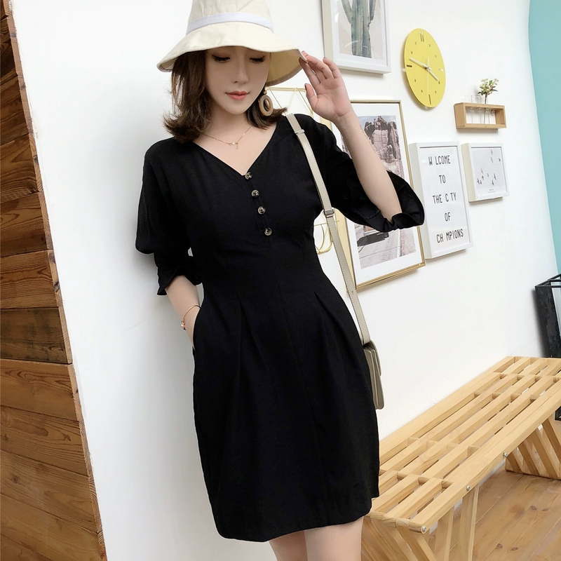 Trang chủ ANNA Màu đỏ Mùa hè Mới Retro cổ chữ V Bong bóng Năm điểm Tay áo Váy Eo Váy ngắn Quần áo của Phụ nữ - Sản phẩm HOT