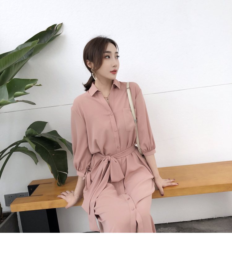 Mùa hè 2018 mới khí cổ áo sơ mi bảy điểm tay áo đầm cao eo nữ màu trắng - Váy eo cao đầm sơ mi trắng that eo