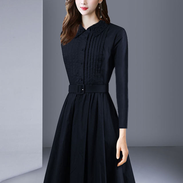 2024 new spring and autumn fashion long-sleeved dress women's mid-length slim fit plus size temperament shirt skirt