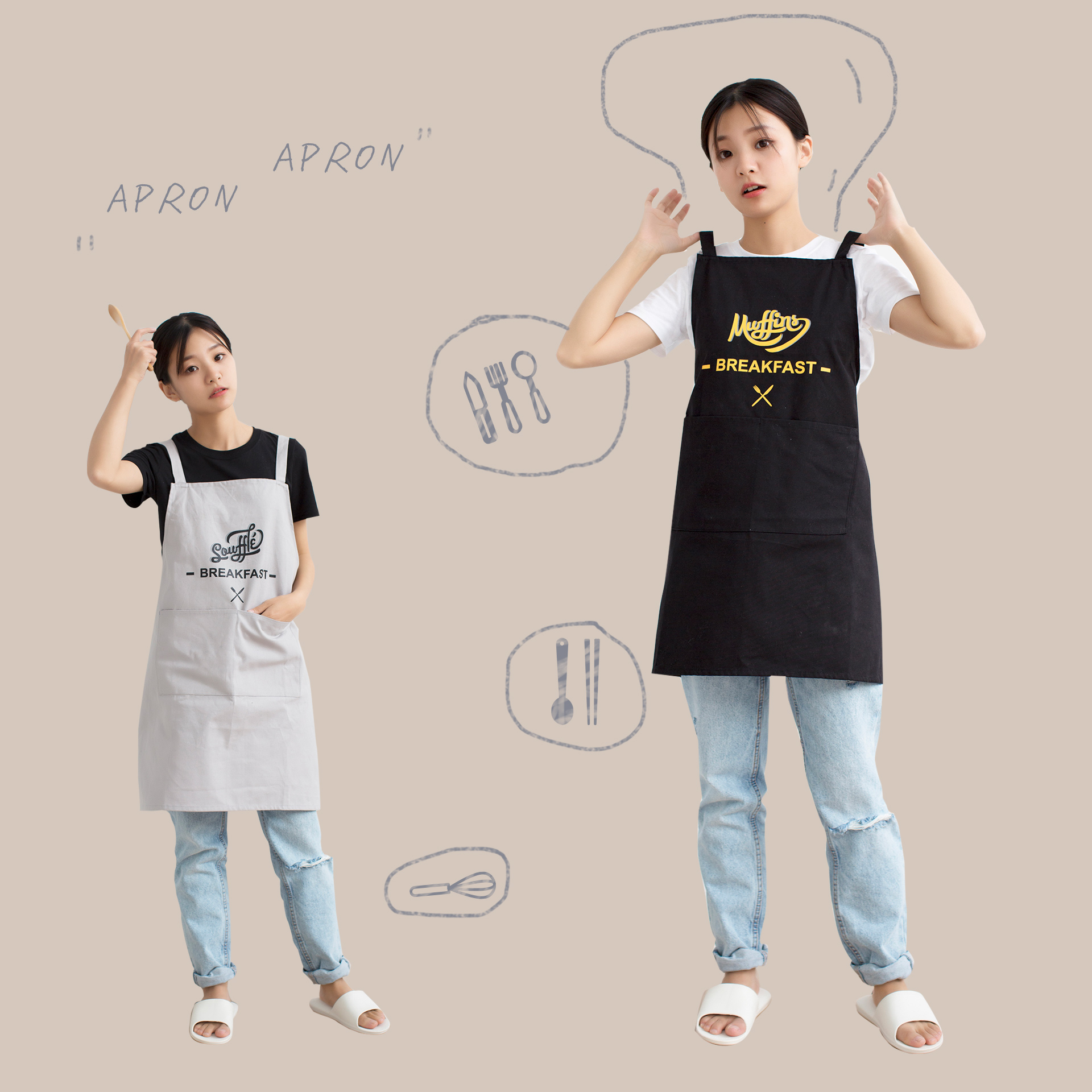 Original Design Nordic Fashion Baby Bag Sleeveless Apron Cotton Fabric Kitchen Antifouling Workwear Cafe