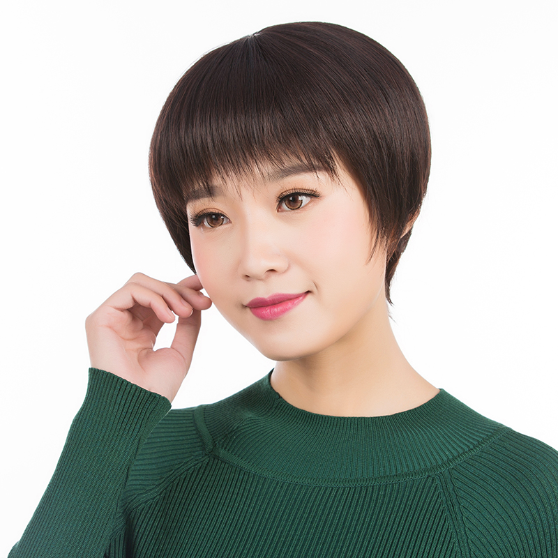 Wig Female Short Hair Short Straight Hair Middle Aged Elderly Mom