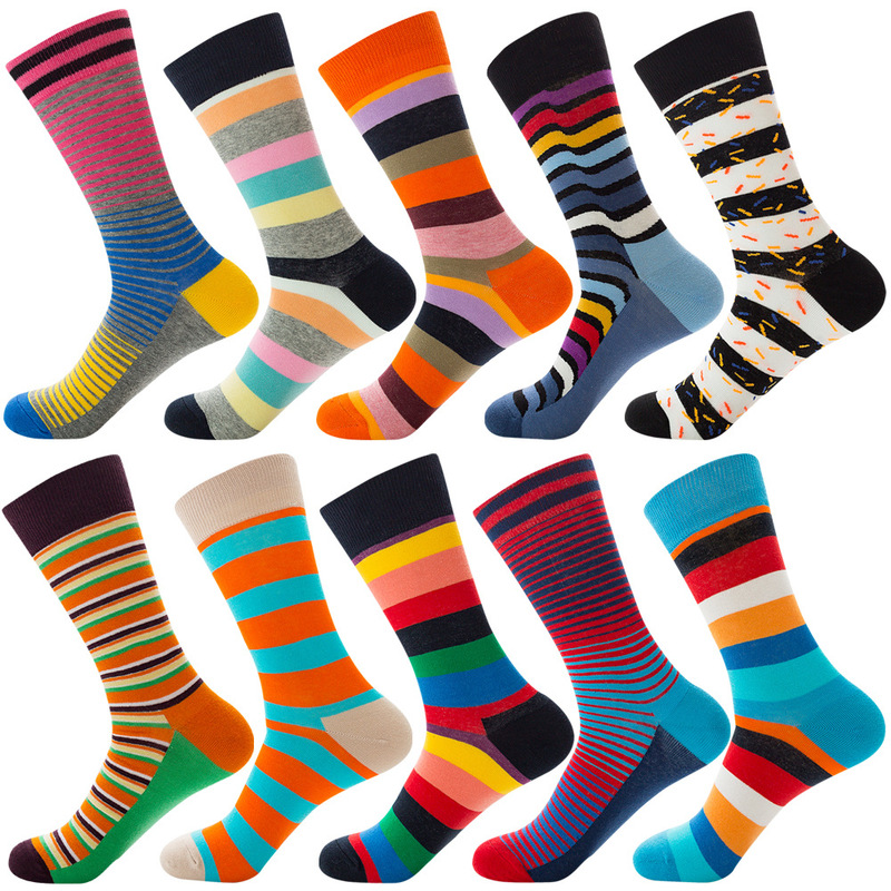 Socks, Same Style Socks, Striped Men's Socks, Women's Socks, Trendy Colorful Personality Mid-Calf Socks