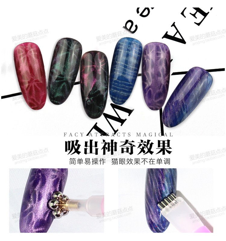 Nail tool set ornament sucking cat eye nam châm nhựa mạnh mẽ đúp head cat eye magnet new plum loại ma thuật bút vẽ cọ bản 3d