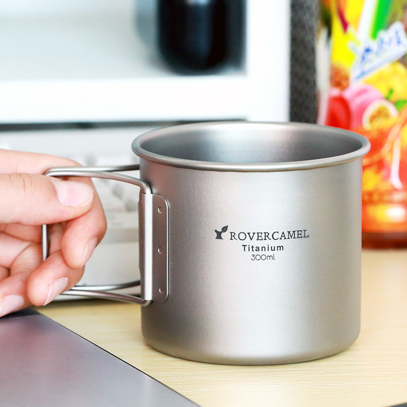 Range Rover outdoor pure titanium cup Portable water cup Mini coffee cup with handle Water breakfast metal tea cup 300ml