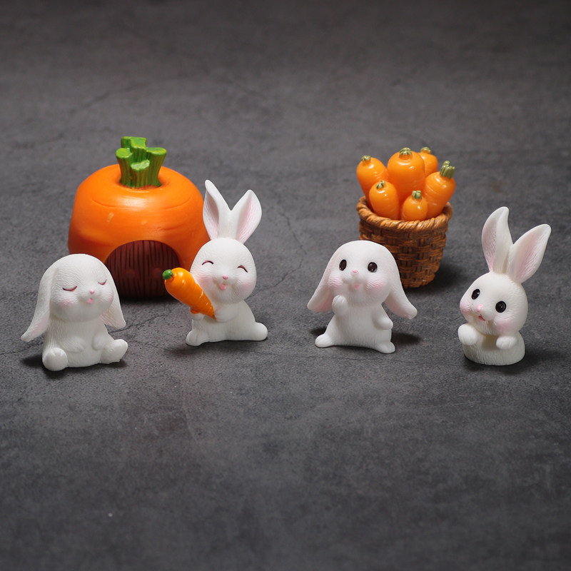 Cartoon rabbit Little white rabbit simulation animal model doll Children's house girl toy mini miniature ornaments