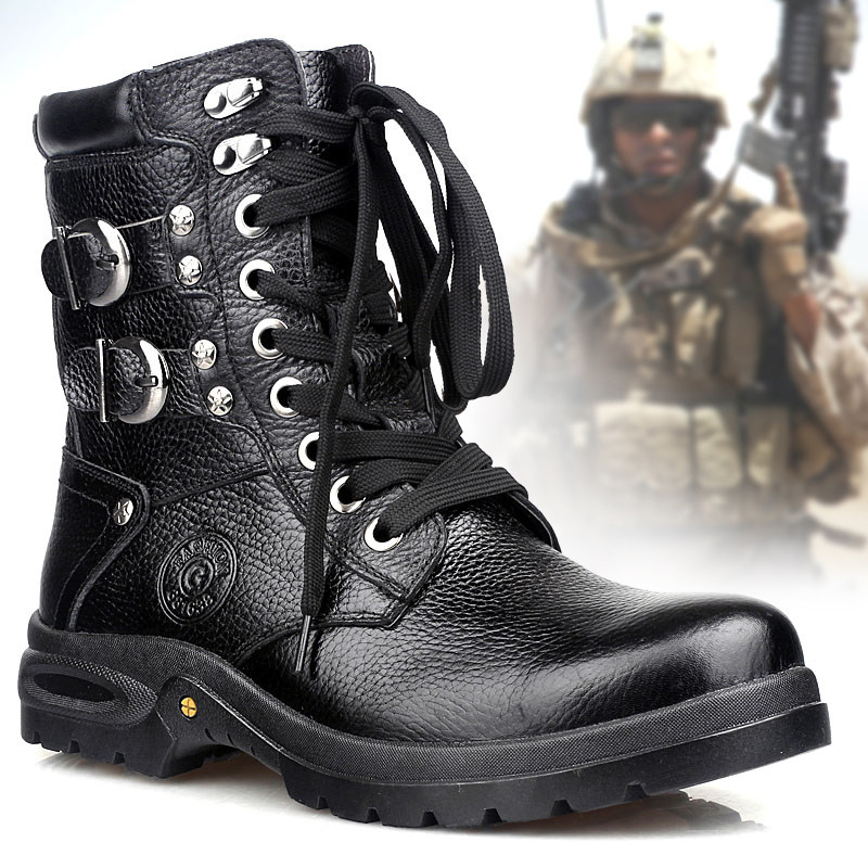 Gao Ge Martin Boots Men's High Winter Leather Boots Men's English War Boots Leather Boots Increased Men's Boots