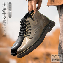 High Goo Heightening Shoes Men Winter New Martin Boot Mens High Gang Leather Tooling Shoes inside heightening mens shoes Leather Shoes Tide