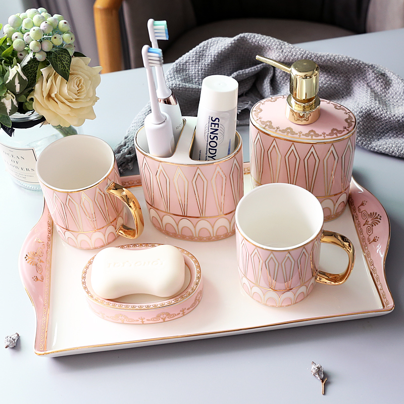 Ceramic bathwash suite mouthwash cupBathroomBathroom5-piece bathroom bathroom with tray
