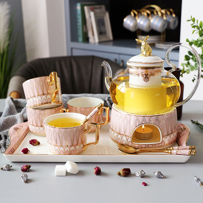 Ceramic afternoon tea Fruit tea cup Tea set Household tea pot set Fruit glass pot with filter candle heating