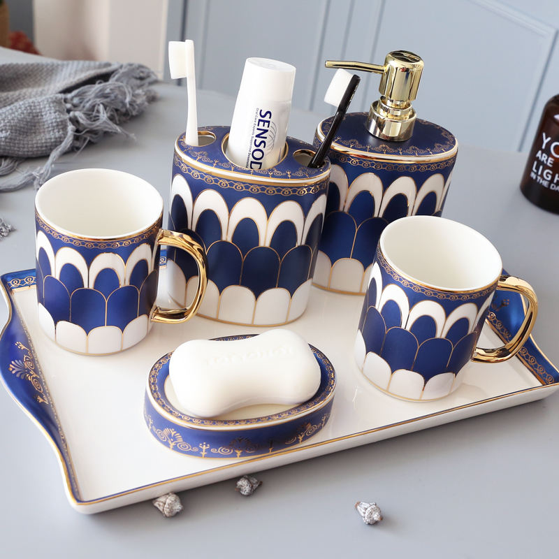 Light luxury ceramic bathroom five-piece wash set bathroom home toilet bath with tray mouthwash cup set
