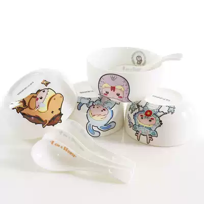 Ceramic Bowl set cute cartoon Korean bowl 4 Bowl 4 Bowl 4 spoons 6 Bowl 6 spoons children creative tableware Rice Bowl Spoon