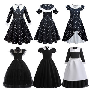 Addams Family cos Wednesday girls prom dress children cosplay costume