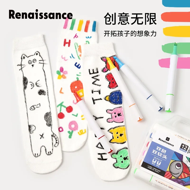 Original Design DIY Hand-Painted Graffiti Kidsren's Mid-Calf Socks Gift Box Creative and Fun Family Socks Christmas Birthday Gift