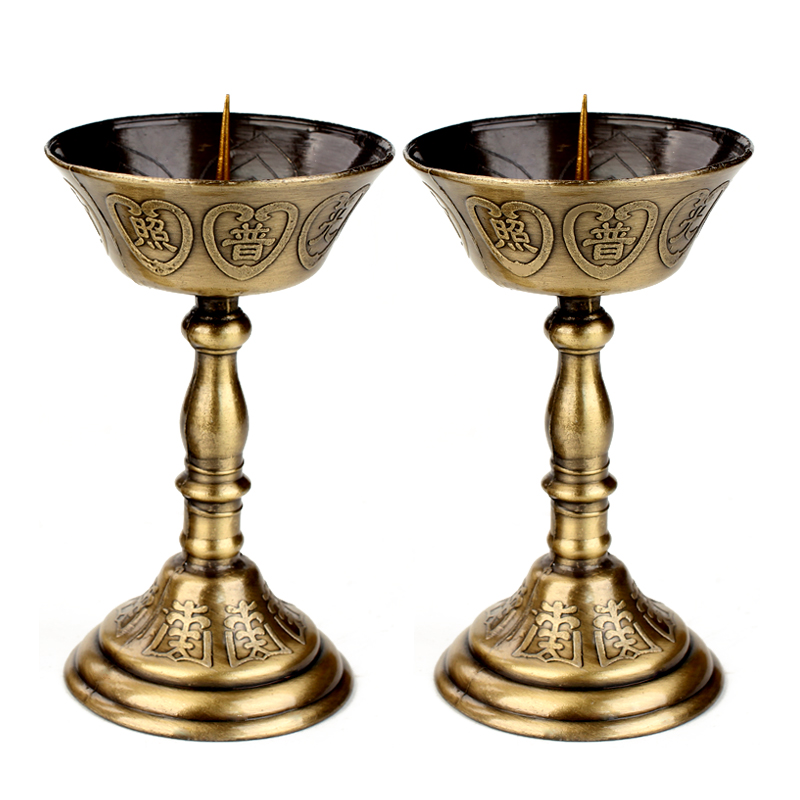 Juyuan Pavilion alloy candlestick ornaments Chinese retro gold pair of Lotus candle lights Household Buddha Hall worship supplies