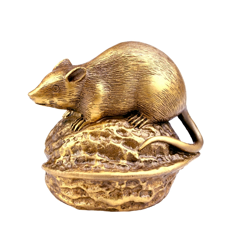 Juyuange Brass Zodiac Walnut Rat Trang trí Retro Hoài cổ Trang trí nội thất Thủ công mỹ nghệ Đồ nội thất - Trang trí nội thất