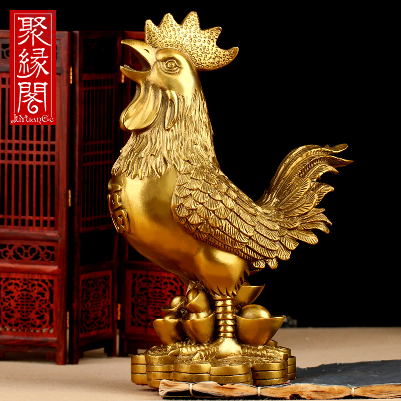 Juyuan Pavilion Chinese brass rooster ornament Copper chicken Zodiac rooster ornament Ruyi chicken Home decoration