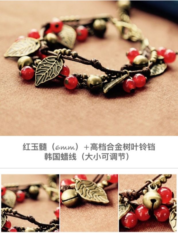 Vòng chân nữ phiên bản Hàn Quốc của lá nhiều lớp chuông Mori retro hoang dã gió quốc gia handmade đồ trang sức vòng tay bạn gái quà tặng lắc chân vàng pnj