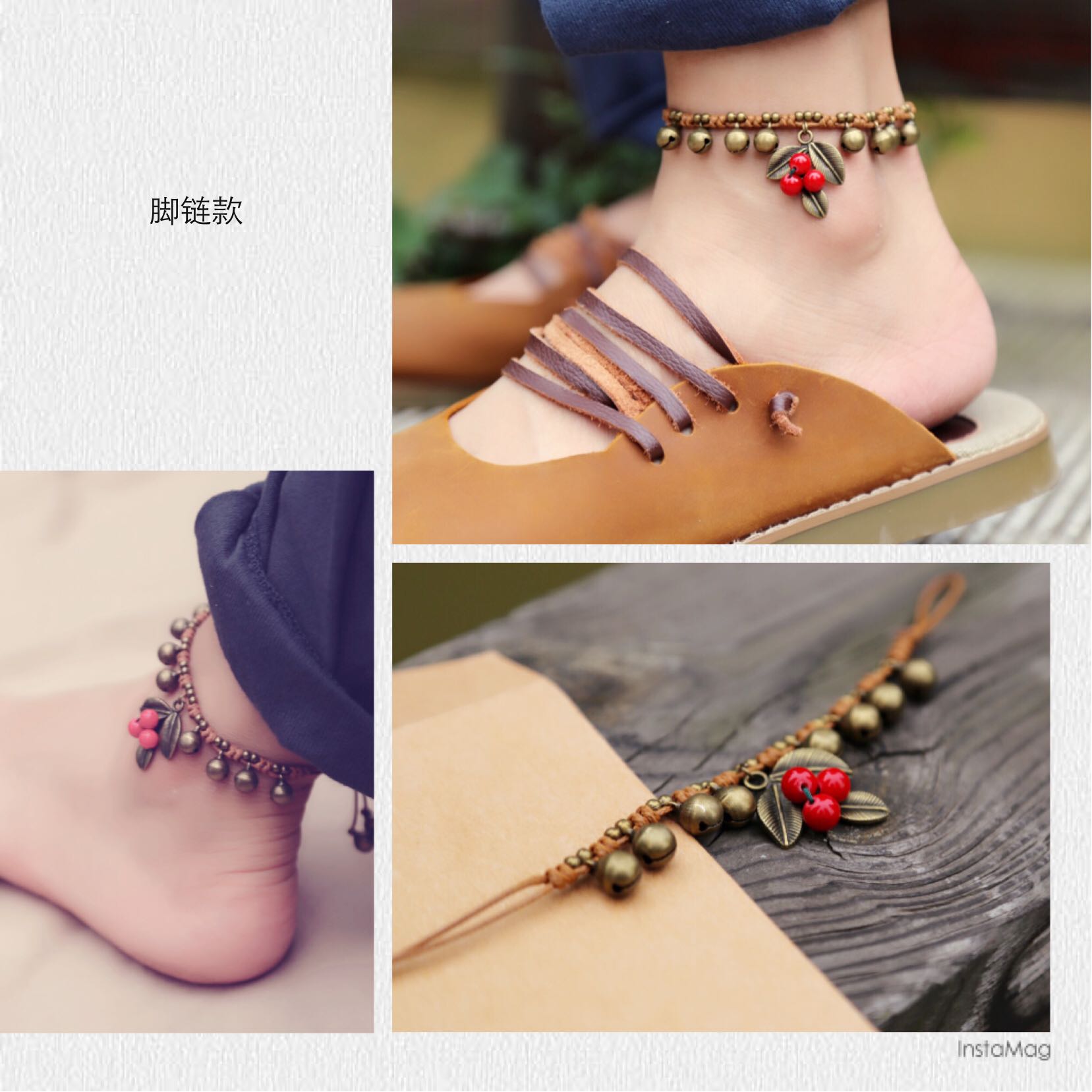 Vòng tay nữ vòng chân nữ thủ công Sen retro dệt màu đỏ đá trang sức bạn gái tặng ngày Valentine lắc chân nữ phong thủy