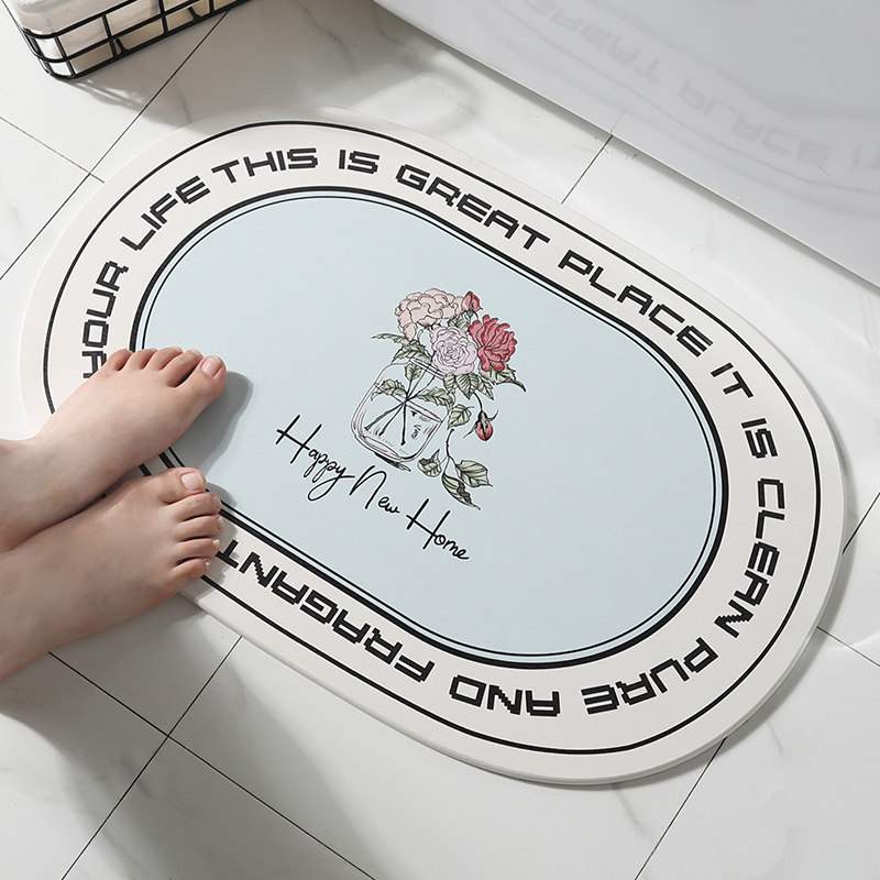 Diatom mud absorbent mat no-wash quick-dry door mat toilet non-slip mat bathroom toilet door mat with round