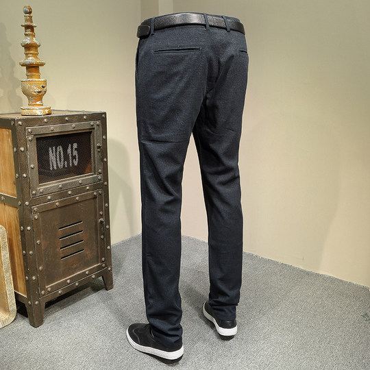 Aijia Cut Label Autumn/Winter Men's Long Pants Dark Color Work Casual Straight Pants Mid-High Waist Non-Stretch Trousers 6080