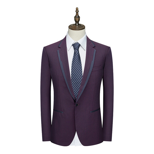 Niaojia Brand Tailored Purple Slim-Fit Men's Wool Suit, Spring and Autumn Style, Wedding Banquet Single-Breasted Suit 17902