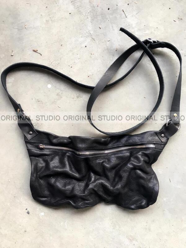 Dark Pioneer Independent Designer Original G&Iui Style Single Shoulder Crossbody Crescent Bag with Pleats Greg L@Uren