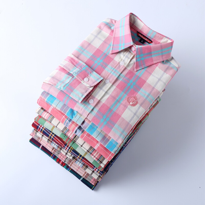 Pure Cotton Pink Plaid Shirt for Women, Long-Sleeved 2021 Spring and Autumn New Korean Style Slim Fit Versatile Student Base Shirt