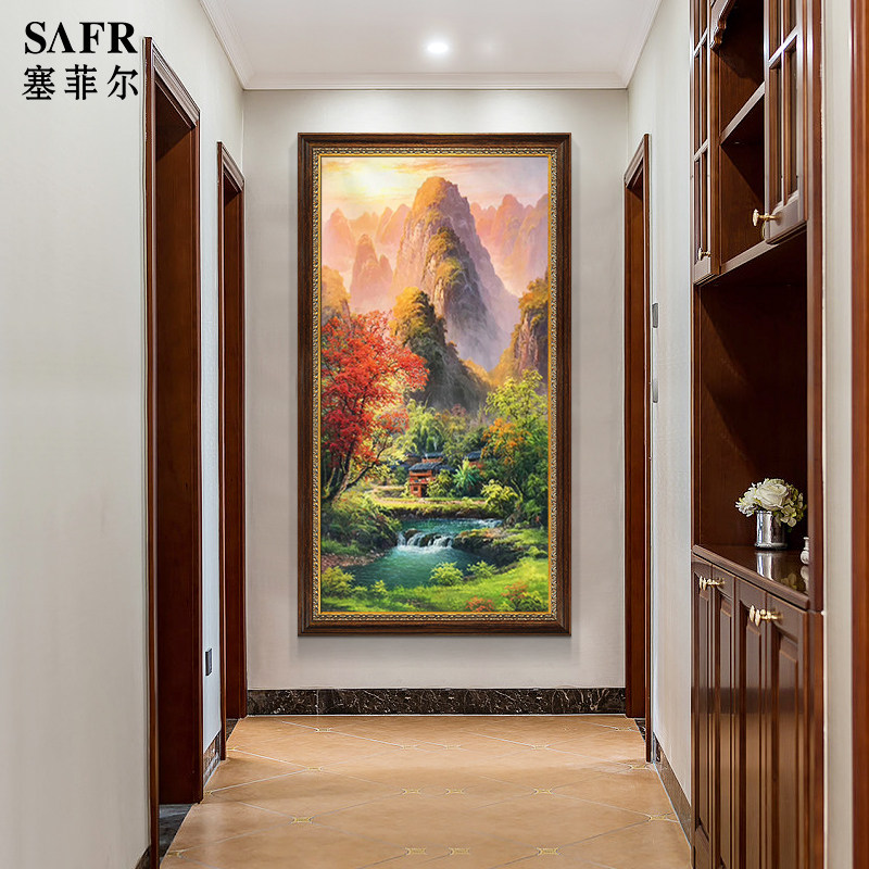 Hand-painted oil painting porch decoration painting Chinese-style vertical aisle corridor hanging painting American-style living room murals landscape painting scenery