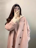 Розовое двусторонное кашемировое демисезонное длинное шерстяное шерстяное пальто, изысканный стиль, в корейском стиле, средней длины