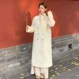 Белое двусторонное кашемировое длинное зимнее шерстяное шерстяное пальто, средней длины, изысканный стиль