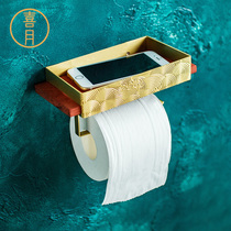 Brass toilet paper holder Toilet toilet Chinese creative solid wood tissue box holder Roll paper holder Punch-free wall-mounted