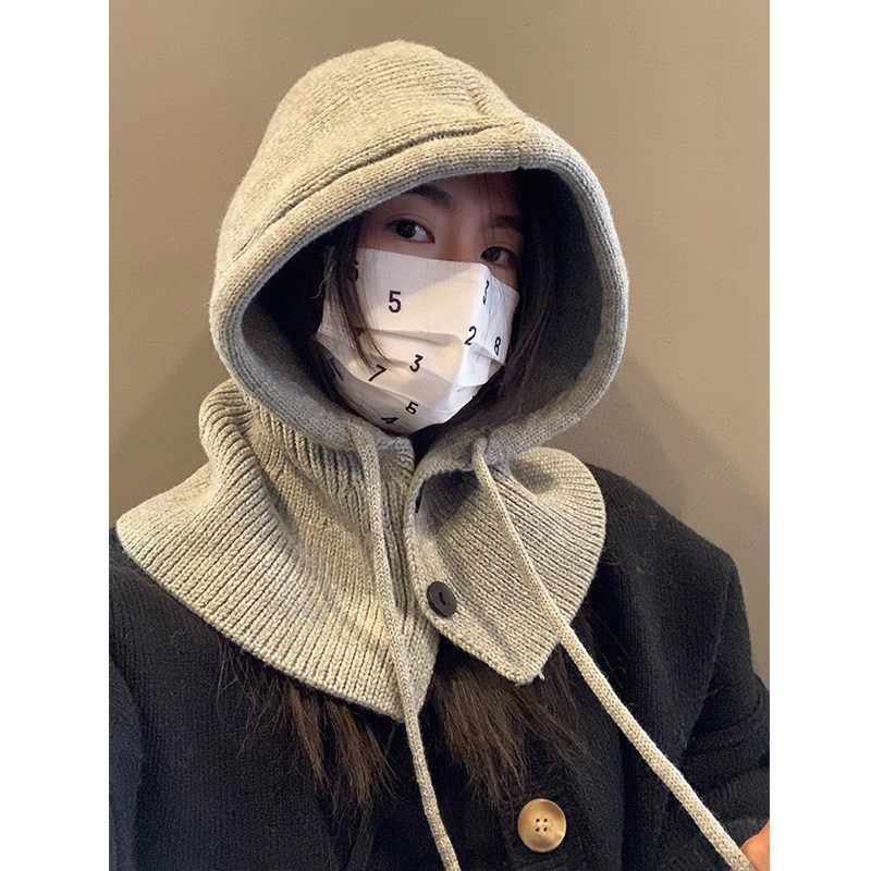 South Korea Balabalafa hat Women Winter warmth hat Waistcoat Neck Integrated Couple with Protective Ear Hair Thread Knit Cap-Taobao