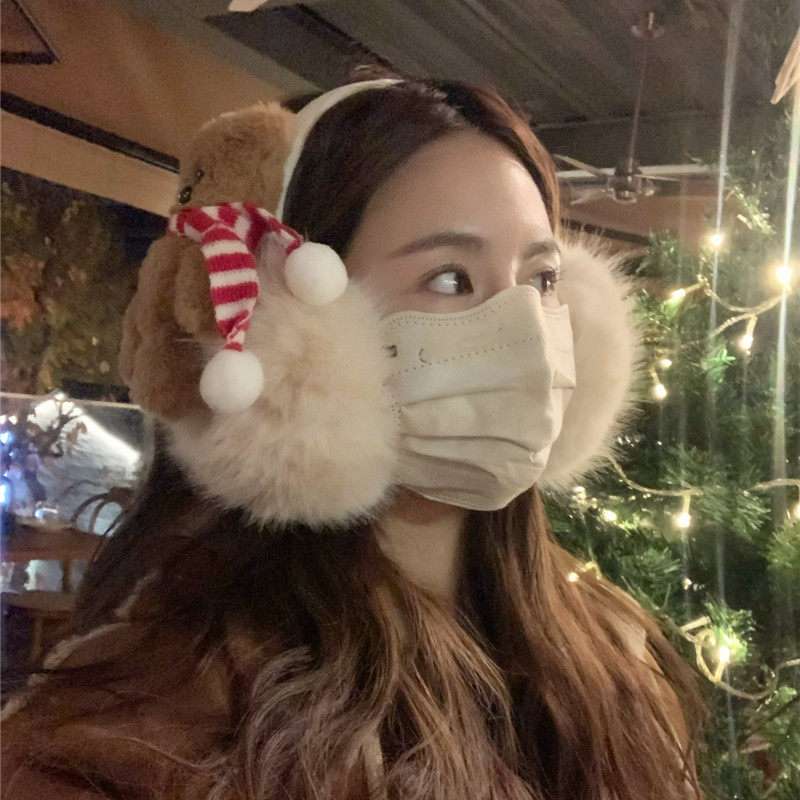 greenhouses Christmas New Year small Bear plush ear cover warm and chill anti-ear cover with foldable ear cover-Taobao