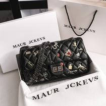 Thirty Gu Jia with the same leather badge small fragrance Lingge chain bag female 2021 new fashion large capacity