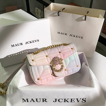 Hong Kong genuine leather rainbow small fragrance Lingge chain bag women 2021 new fashion shoulder messenger small square bag