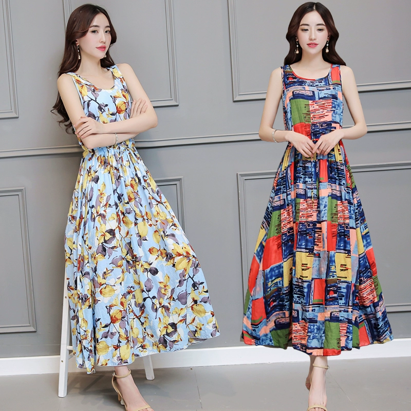 Mùa hè mới của phụ nữ mùa hè năm 2021 rộng rãi không tay váy dài mỏng kỳ nghỉ lễ biển váy áo vest cotton và váy lanh - Váy dài