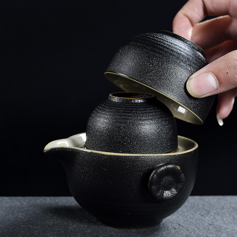 Black pottery tea set kung fu tea set the whole household contracted Japanese travel coarse pottery teapot teacup tureen tea POTS