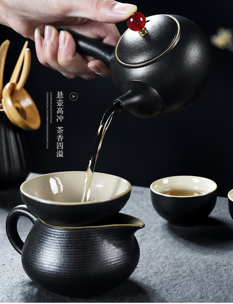 Black pottery tea set kung fu tea set the whole household contracted Japanese travel coarse pottery teapot teacup tureen tea POTS