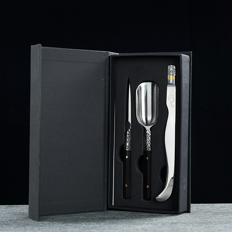 Shovel ChaGa kung fu hao auspicious 304 stainless steel knife tea tea tea tea accessories three - piece gift boxes
