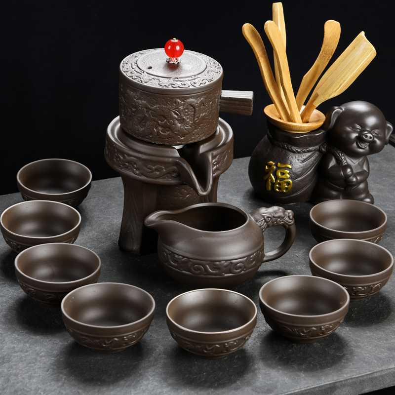 Howe auspicious lazy half automatic creative Shi Mopan kung fu tea, purple sand tea set of household ceramic teapot