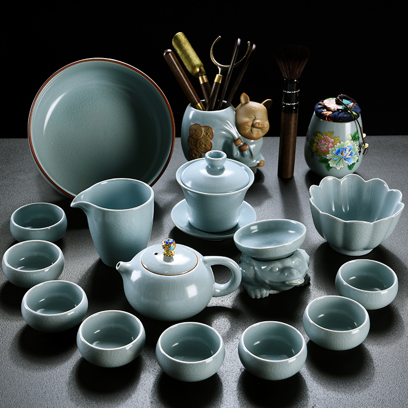 Your up authentic kung fu tea set suit household ice crack glaze contracted Japanese - style open piece of pottery and porcelain tea pot lid bowl of tea cups