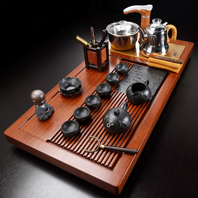 Whole hua limu elder brother up with violet arenaceous induction cooker tea set the Whole household spend pear wood tea tray tea tea set