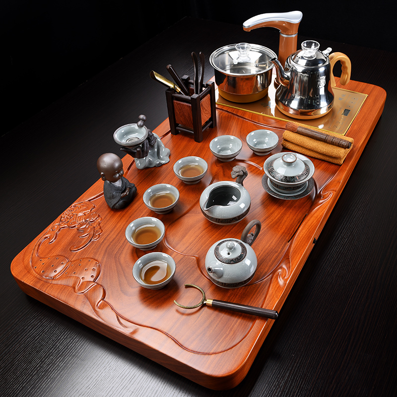 Whole hua limu elder brother up with violet arenaceous induction cooker tea set the Whole household spend pear wood tea tray tea tea set