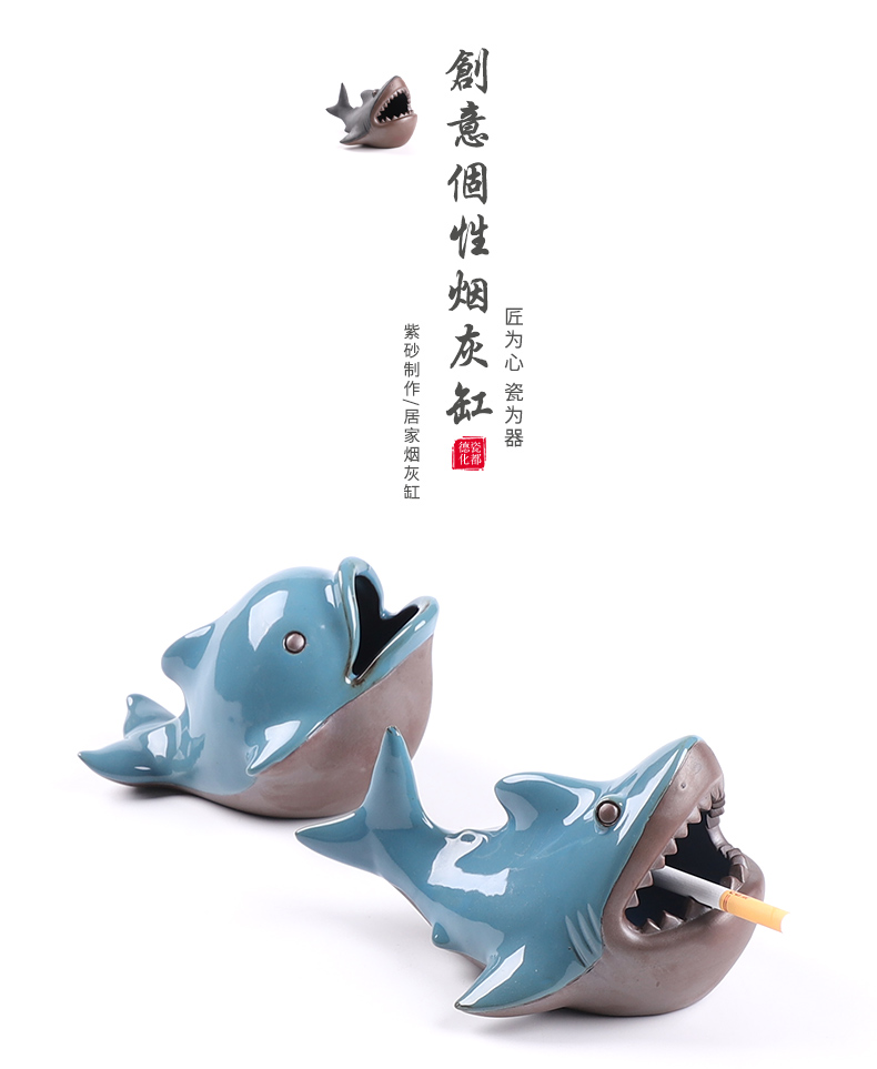 Shark dolphins animal ceramic ashtray creative move car car fashionable ashtray tea table