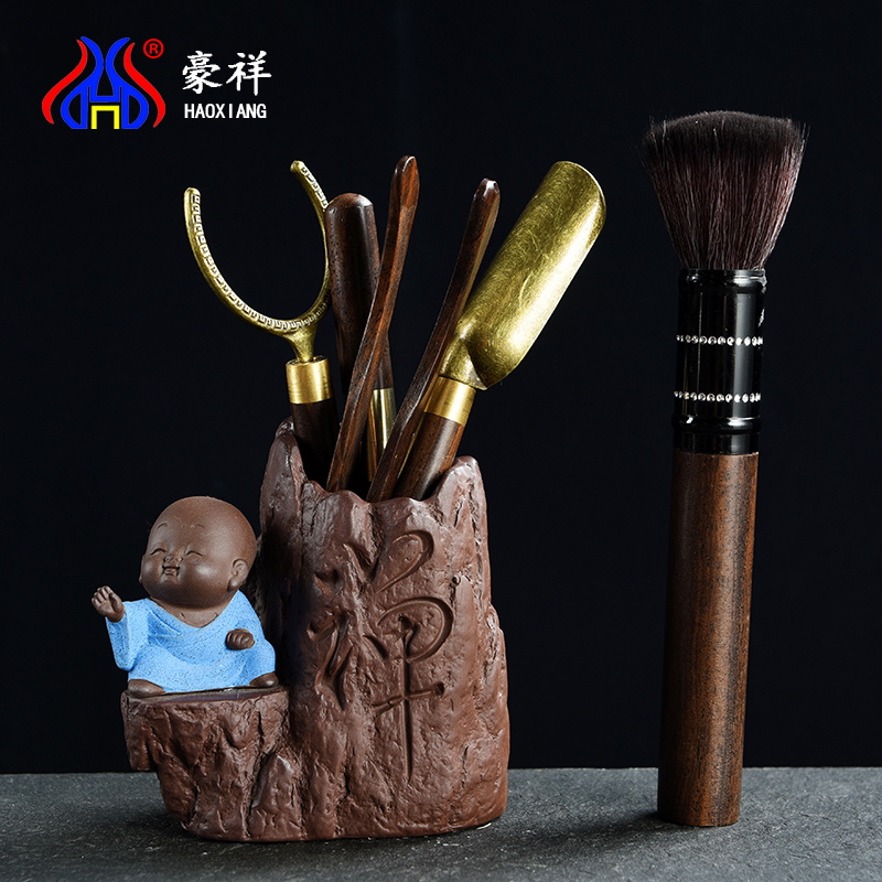 Tea Trail Six Gentleman Black Sandalwood Suit Kongfu Tea Accessories Ceramic Bamboo Combined Tea Art Pendulum Solid Wood Tea Clip