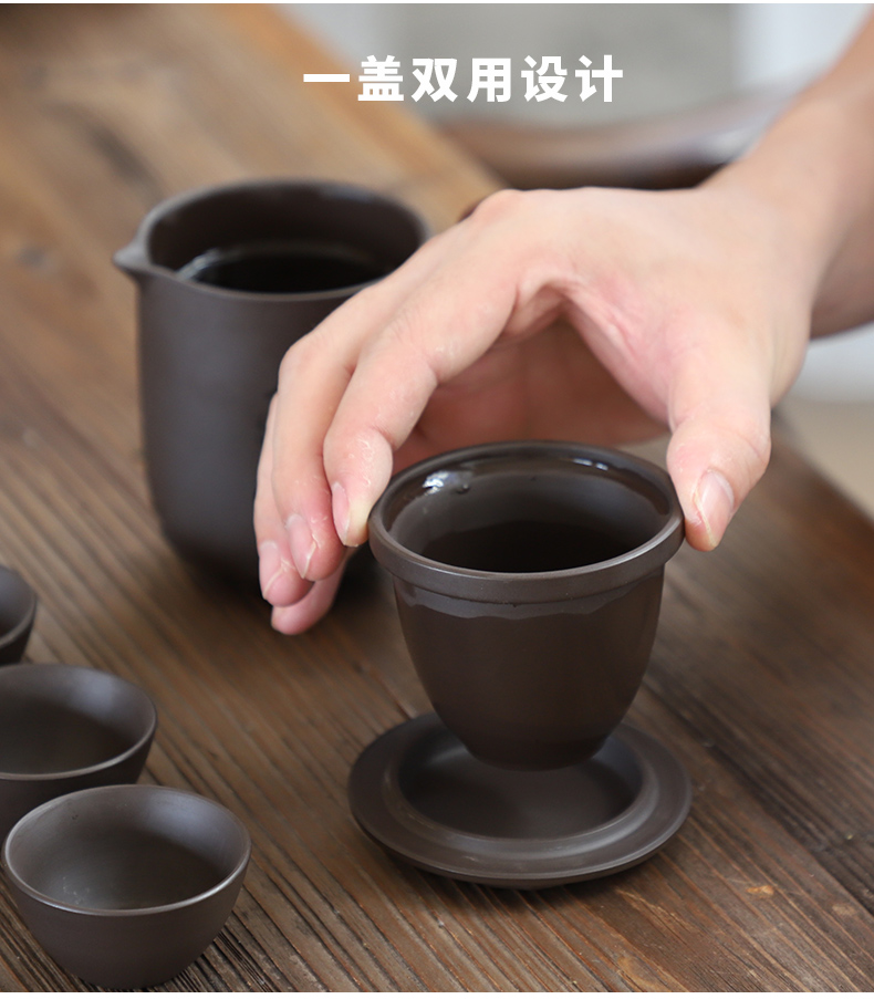 Portable kung fu tea set a pot of four cups of ceramic household violet arenaceous crack cup car travel is suing the tea set